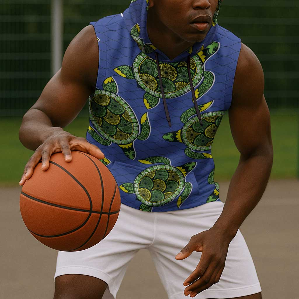 Emerald Turtle African Ankara Pattern Sleeveless Hoodie