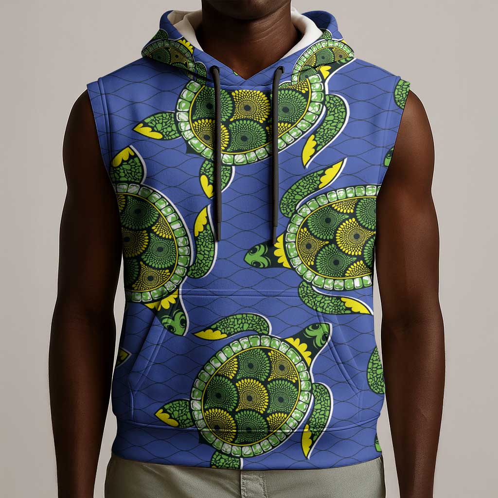Emerald Turtle African Ankara Pattern Sleeveless Hoodie