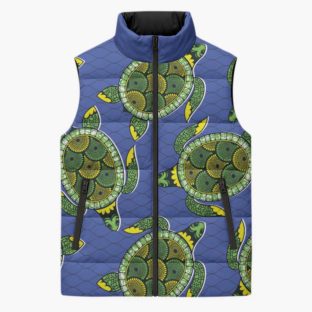 Emerald Turtle African Ankara Pattern Sleeveless Puffer Jacket