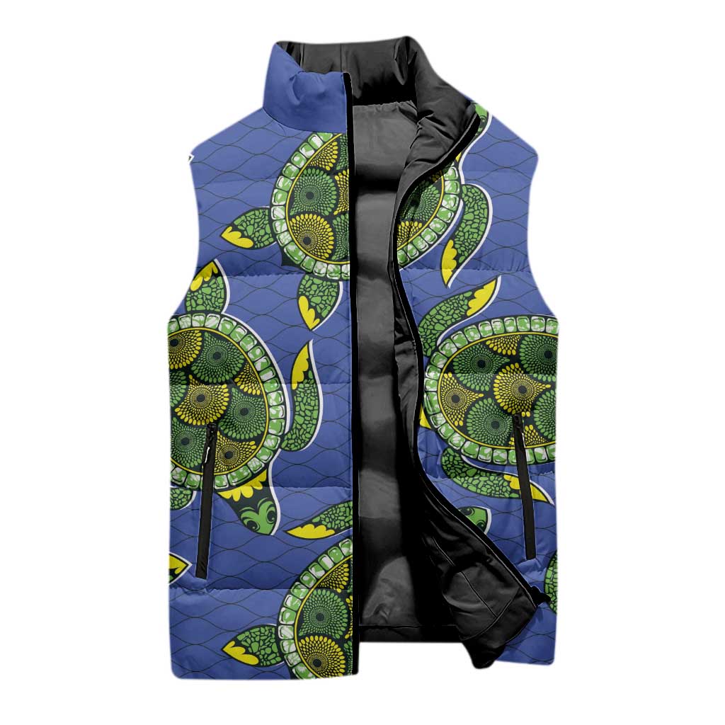Emerald Turtle African Ankara Pattern Sleeveless Puffer Jacket