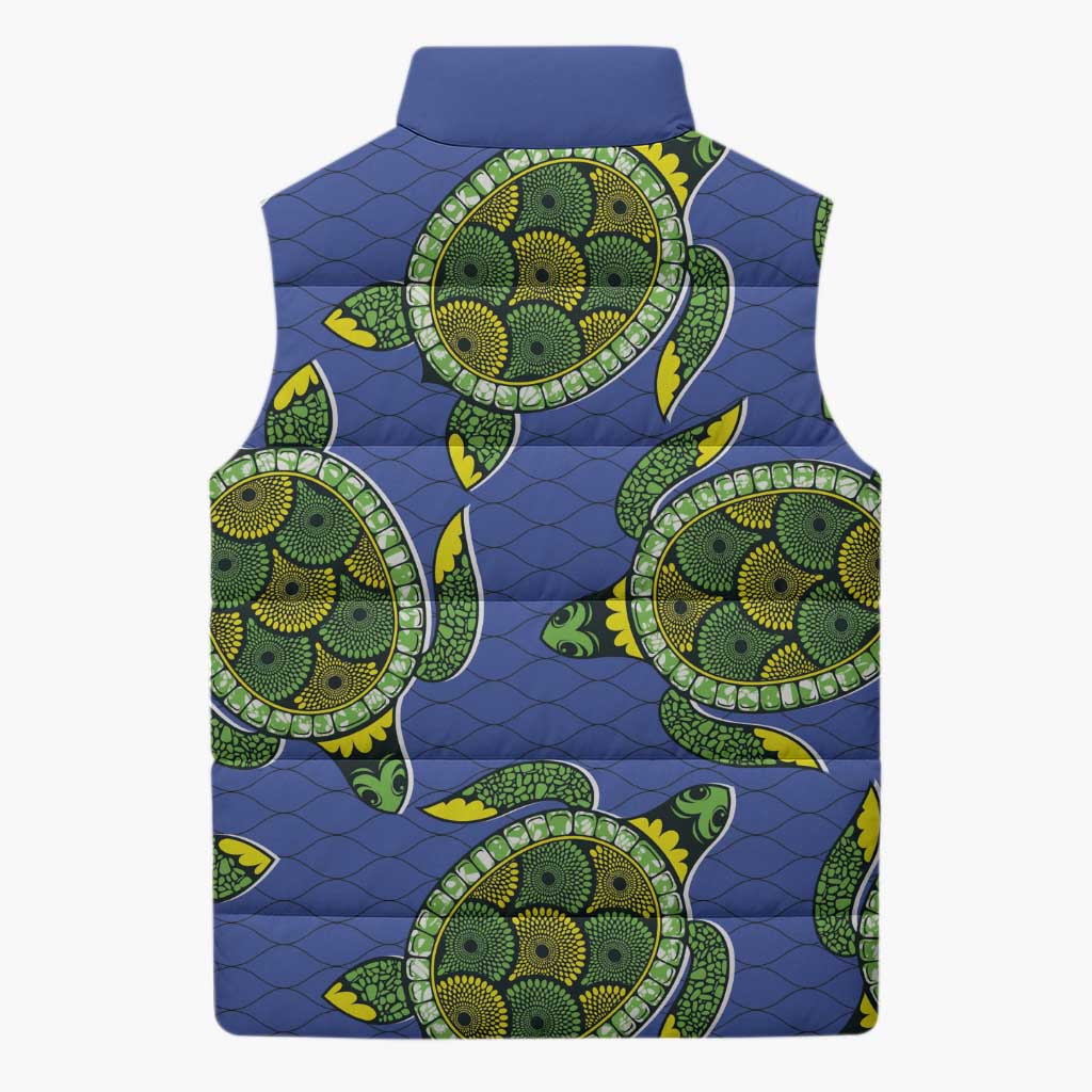 Emerald Turtle African Ankara Pattern Sleeveless Puffer Jacket