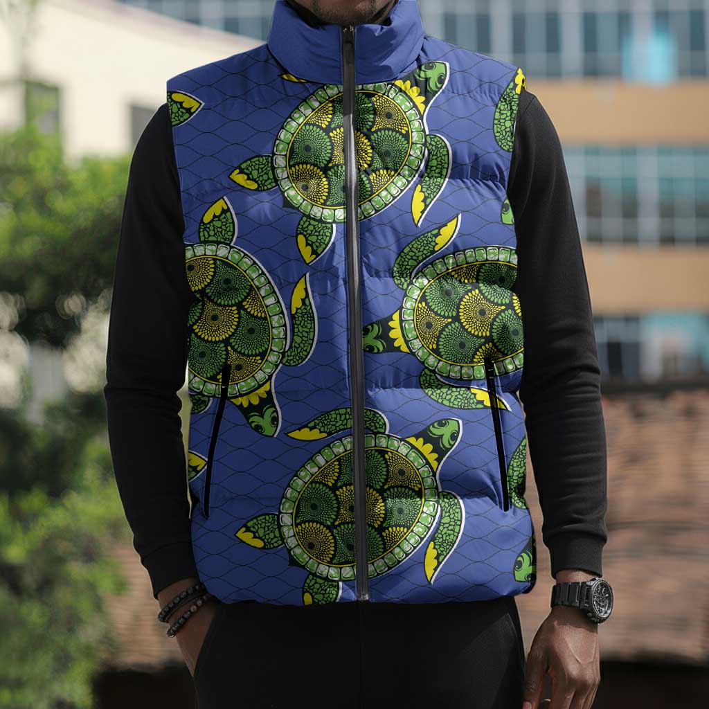 Emerald Turtle African Ankara Pattern Sleeveless Puffer Jacket