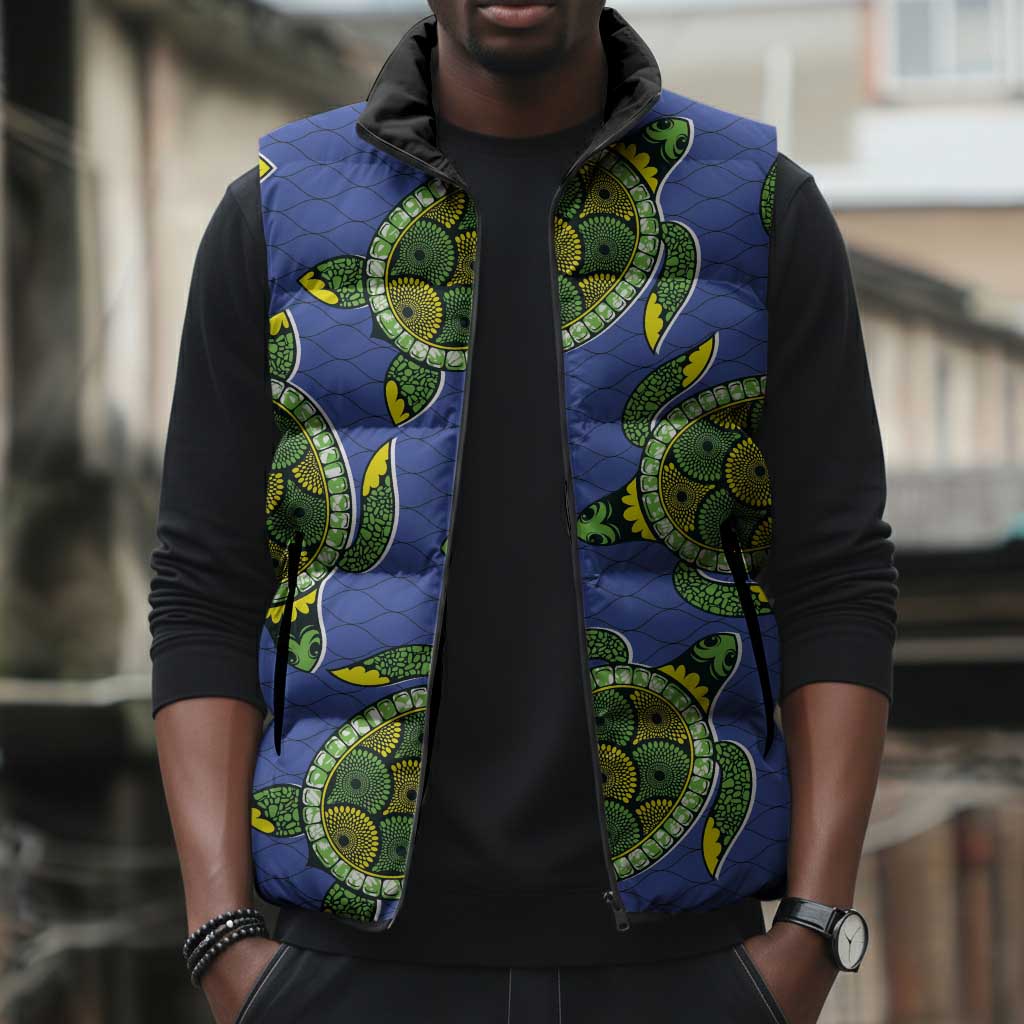 Emerald Turtle African Ankara Pattern Sleeveless Puffer Jacket