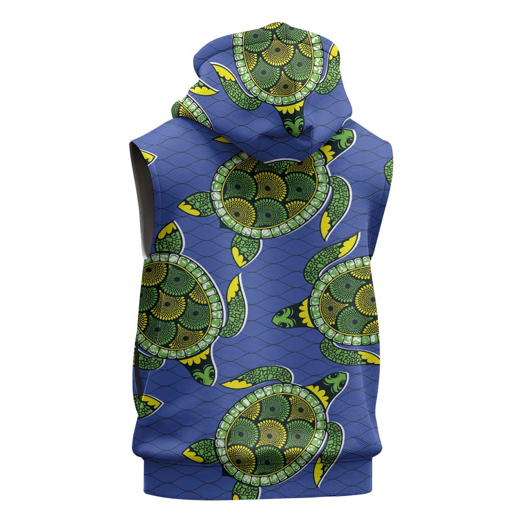 Emerald Turtle African Ankara Pattern Sleeveless Zip Hoodie