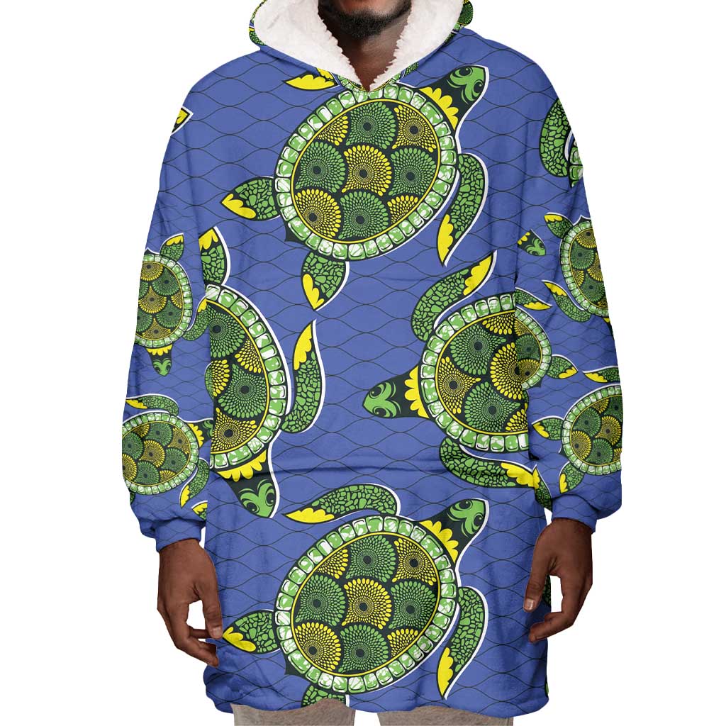 Emerald Turtle African Ankara Pattern Wearable Blanket Hoodie