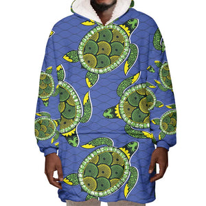 Emerald Turtle African Ankara Pattern Wearable Blanket Hoodie