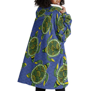 Emerald Turtle African Ankara Pattern Wearable Blanket Hoodie