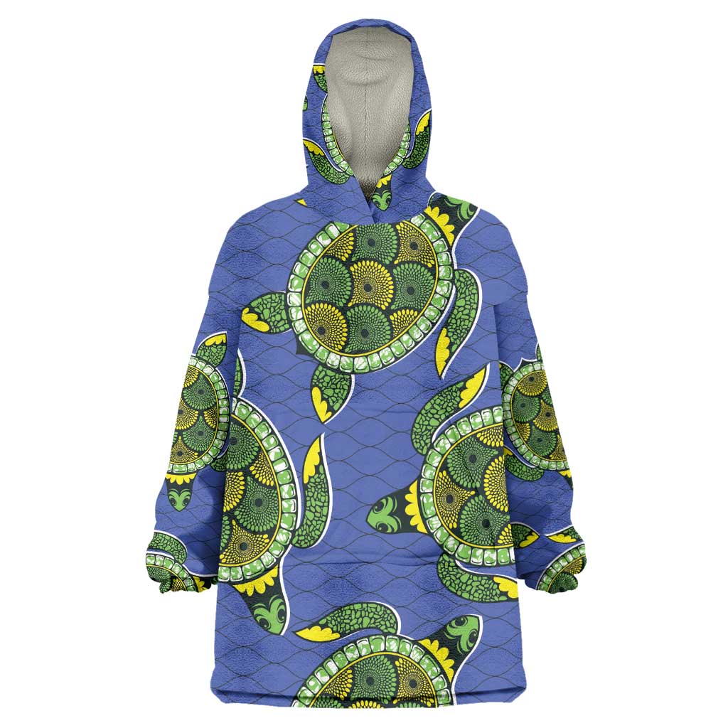 Emerald Turtle African Ankara Pattern Wearable Blanket Hoodie