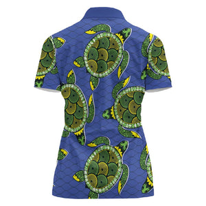 Emerald Turtle African Ankara Pattern Women Polo Shirt