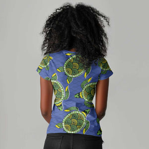 Emerald Turtle African Ankara Pattern Women V-Neck T-Shirt