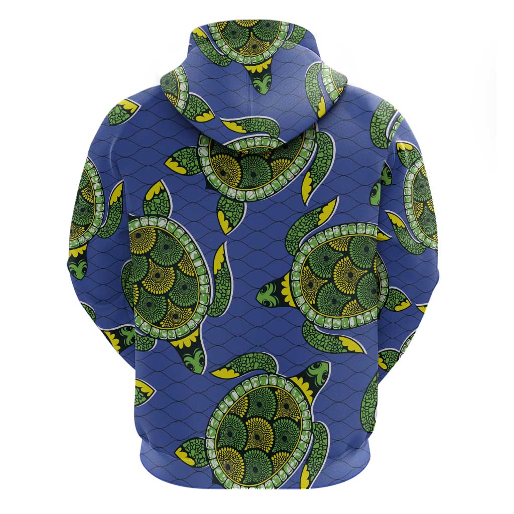 Emerald Turtle African Ankara Pattern Zip Hoodie