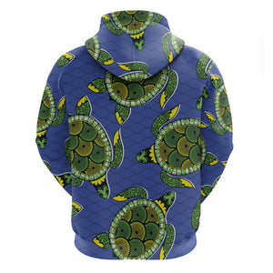 Emerald Turtle African Ankara Pattern Zip Hoodie