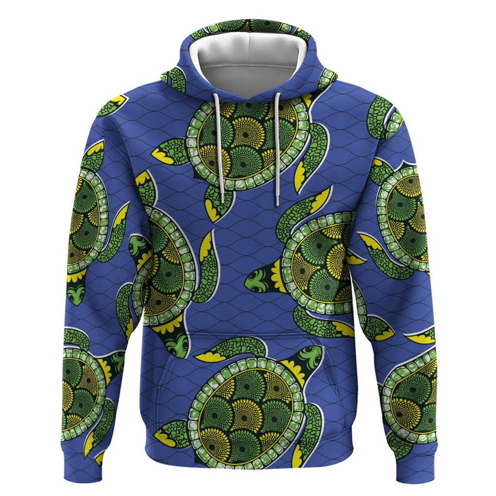 Emerald Turtle African Ankara Pattern Zip Hoodie