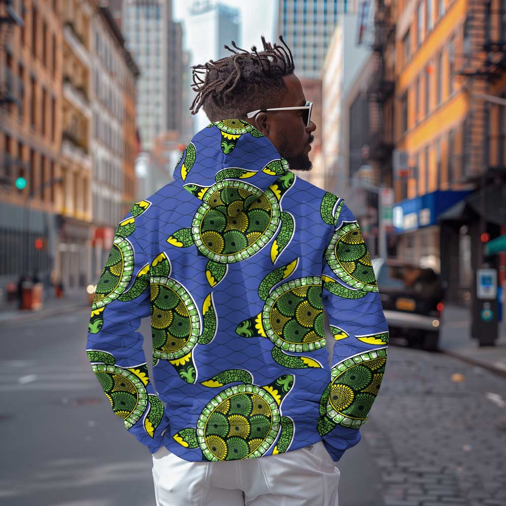 Emerald Turtle African Ankara Pattern Zip Hoodie