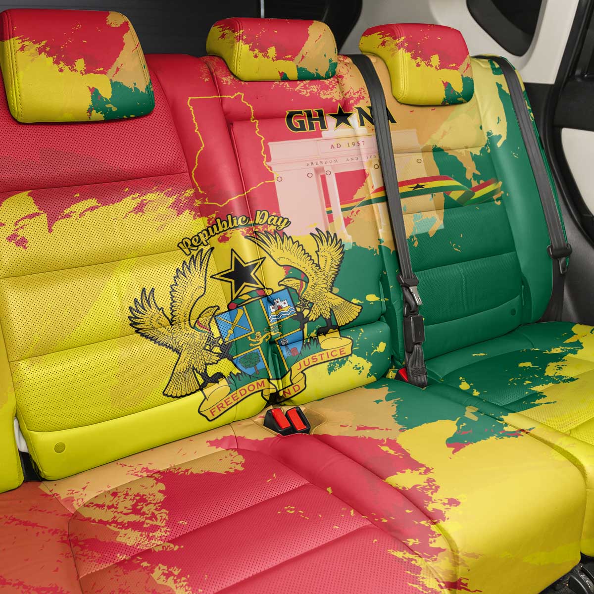 Ghana Republic Day Back Car Seat Cover Black Star Square - Grunge Style