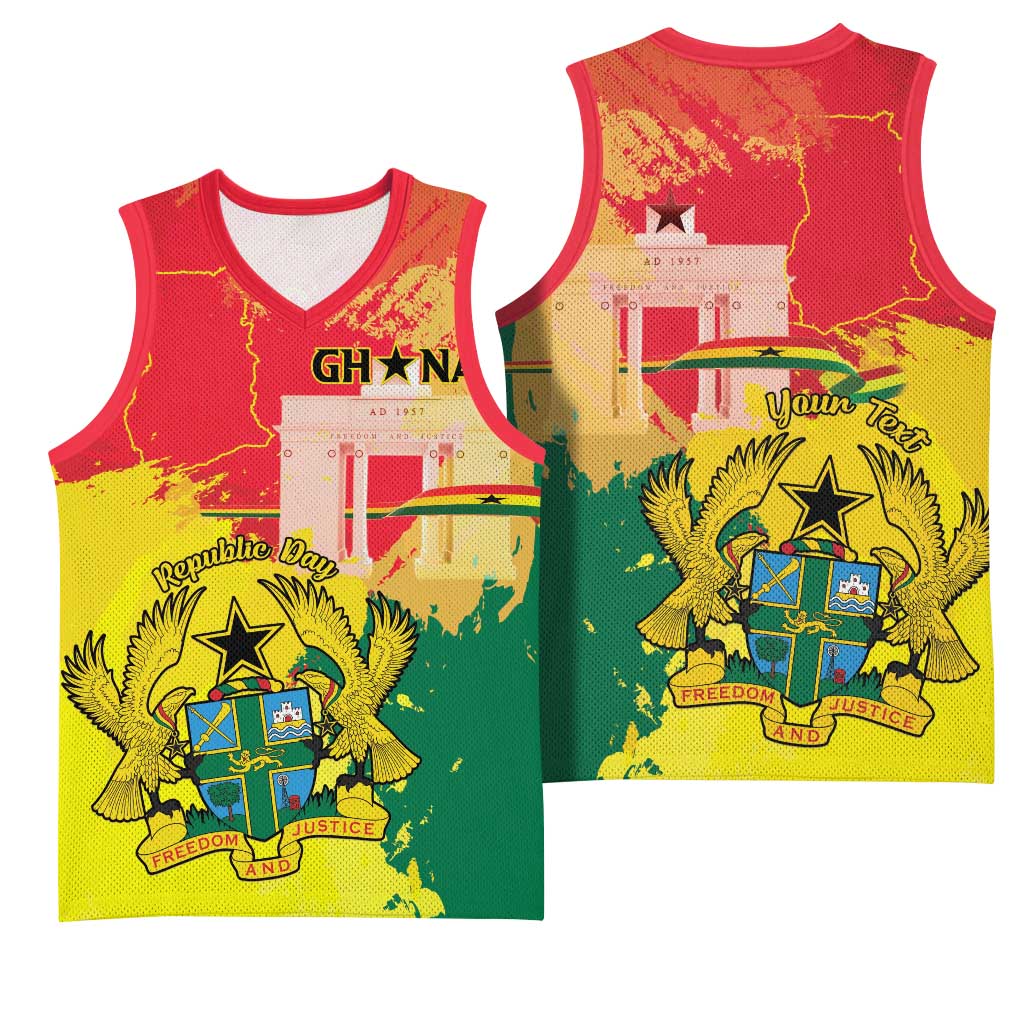 Personalized Ghana Republic Day Basketball Jersey Black Star Square - Grunge Style LT15