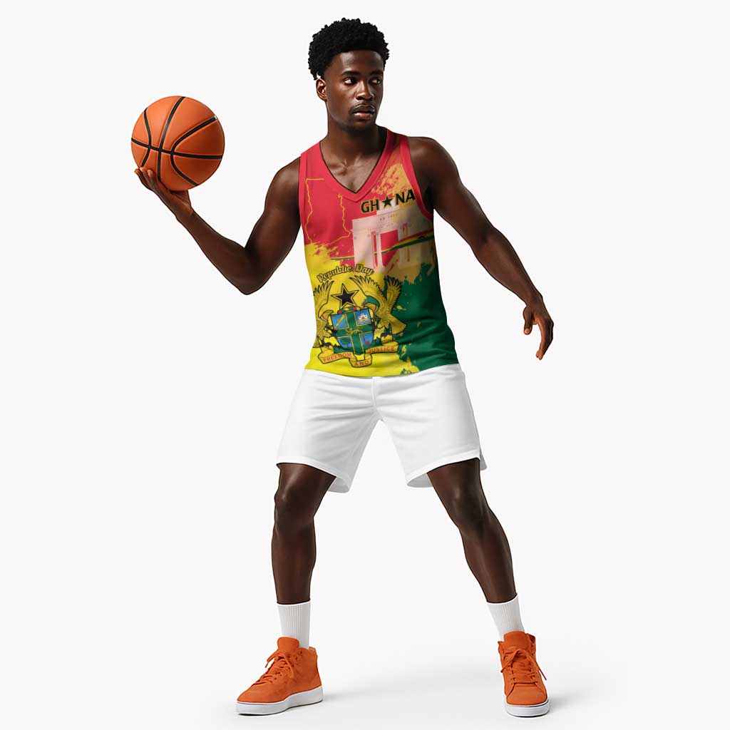 Personalized Ghana Republic Day Basketball Jersey Black Star Square - Grunge Style LT15