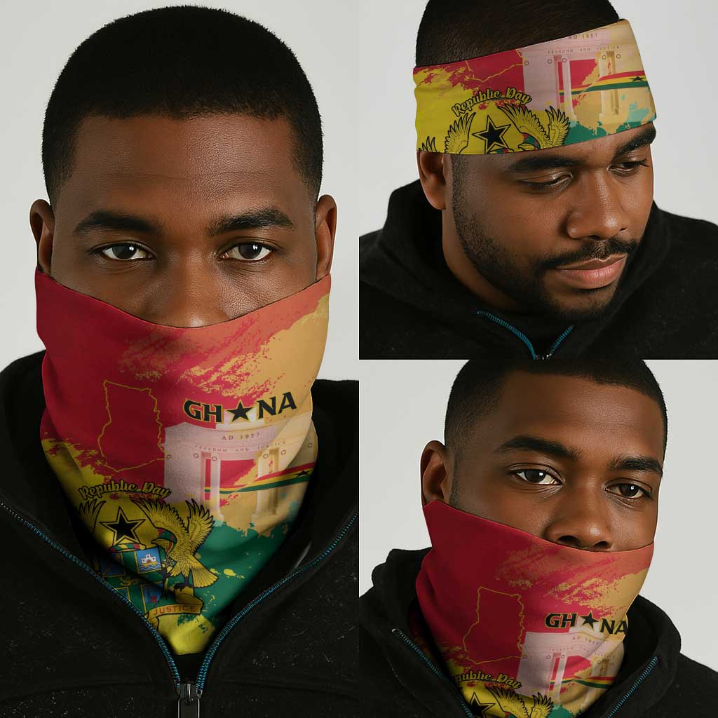 Ghana Republic Day Neck Gaiter Black Star Square - Grunge Style LT15