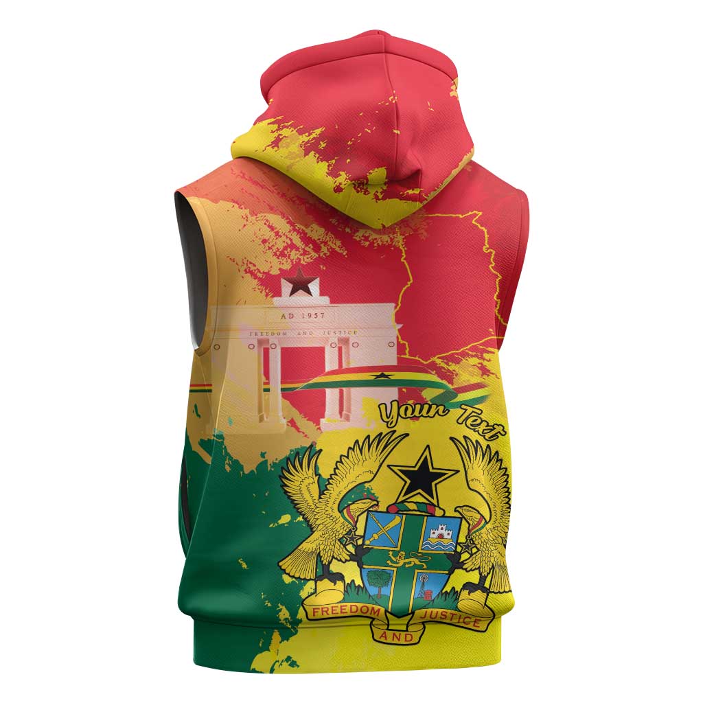 Personalized Ghana Republic Day Sleeveless Hoodie Black Star Square - Grunge Style - African Pride
