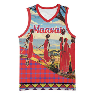 Maasai Adumu Dance Basketball Jersey Shuka Pattern - Kenya Safari LT15