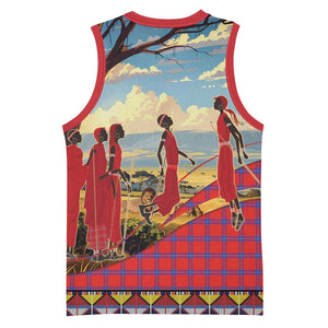 Maasai Adumu Dance Basketball Jersey Shuka Pattern - Kenya Safari LT15
