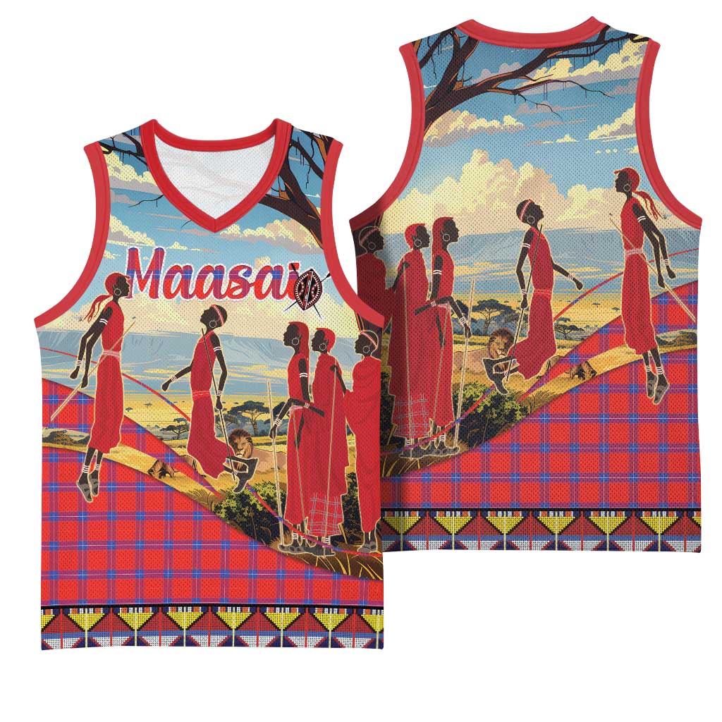 Maasai Adumu Dance Basketball Jersey Shuka Pattern - Kenya Safari LT15