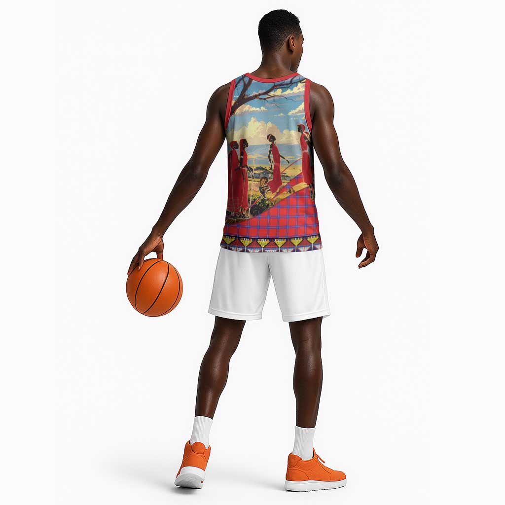 Maasai Adumu Dance Basketball Jersey Shuka Pattern - Kenya Safari LT15