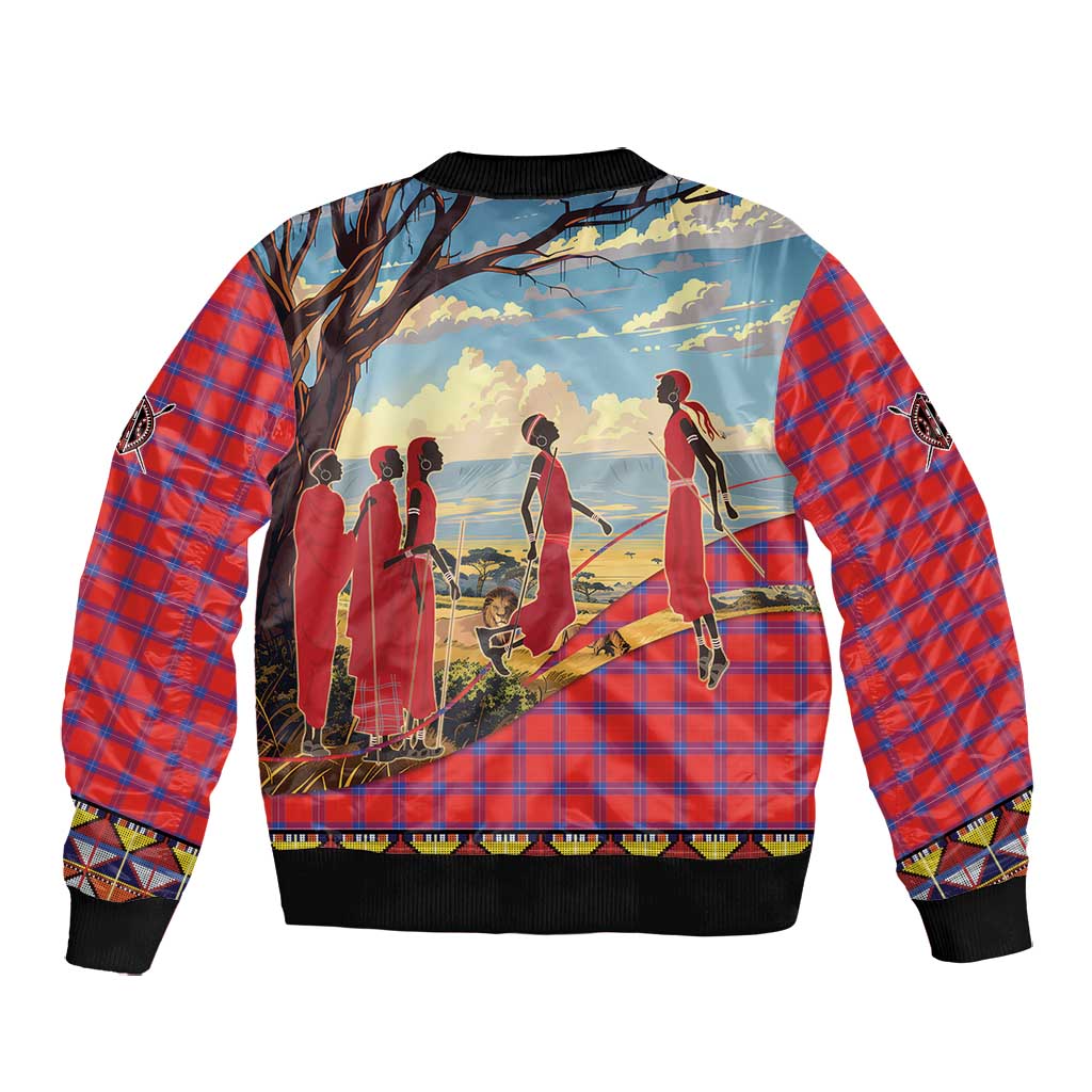 Maasai Adumu Dance Bomber Jacket Shuka Pattern - Kenya Safari