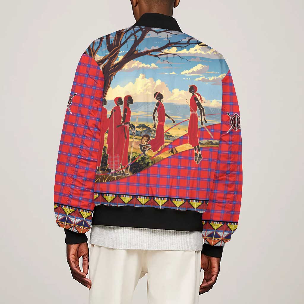 Maasai Adumu Dance Bomber Jacket Shuka Pattern - Kenya Safari
