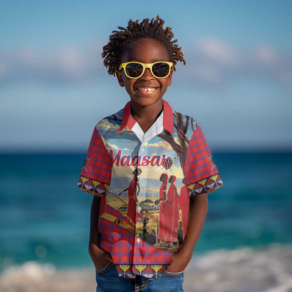Maasai Adumu Dance Kid Hawaiian Shirt Shuka Pattern - Kenya Safari