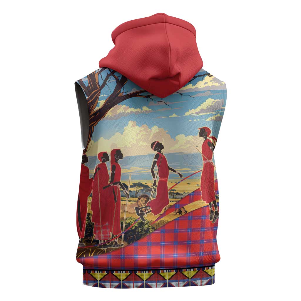 Maasai Adumu Dance Sleeveless Hoodie Shuka Pattern - Kenya Safari - African Pride