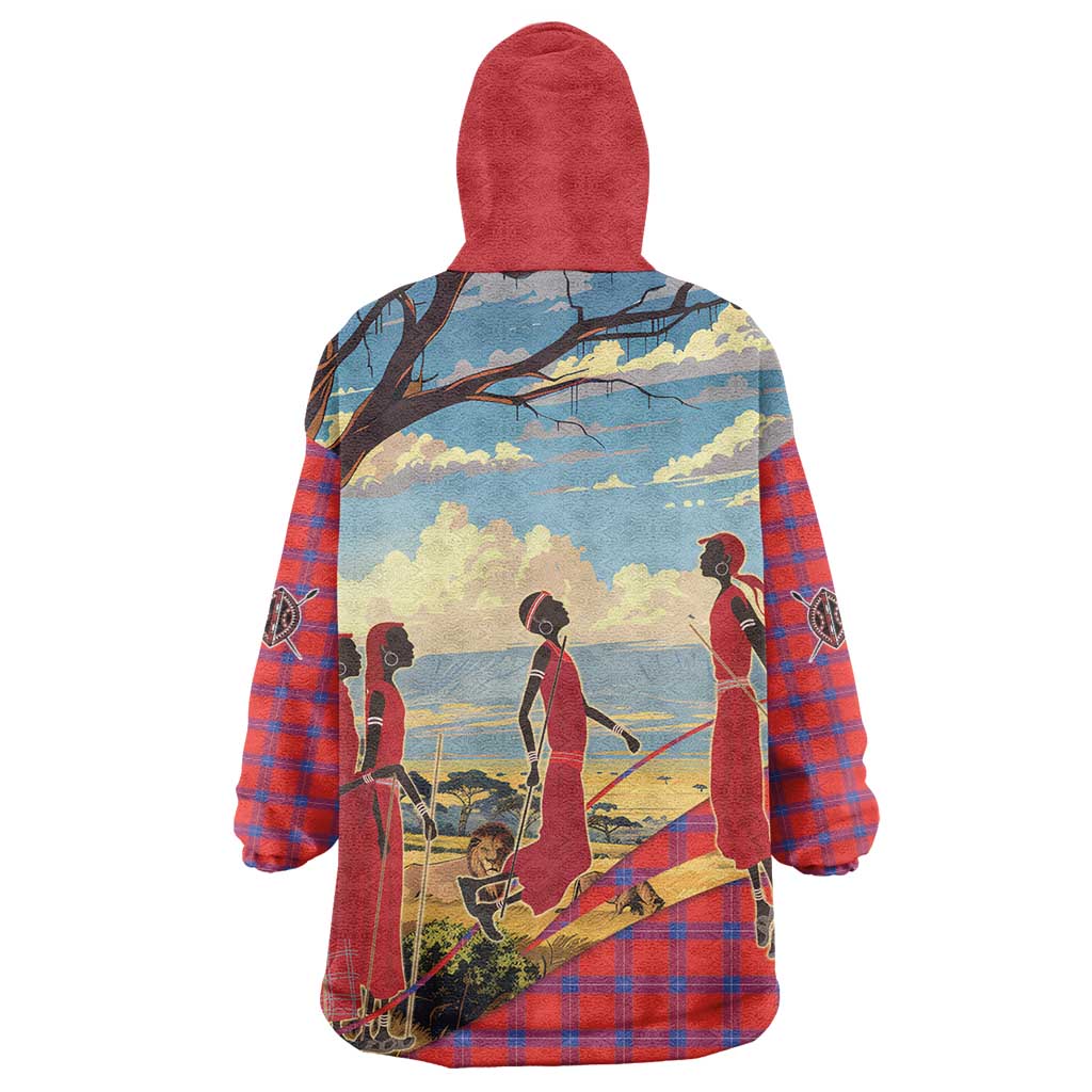 Maasai Adumu Dance Wearable Blanket Hoodie Shuka Pattern - Kenya Safari