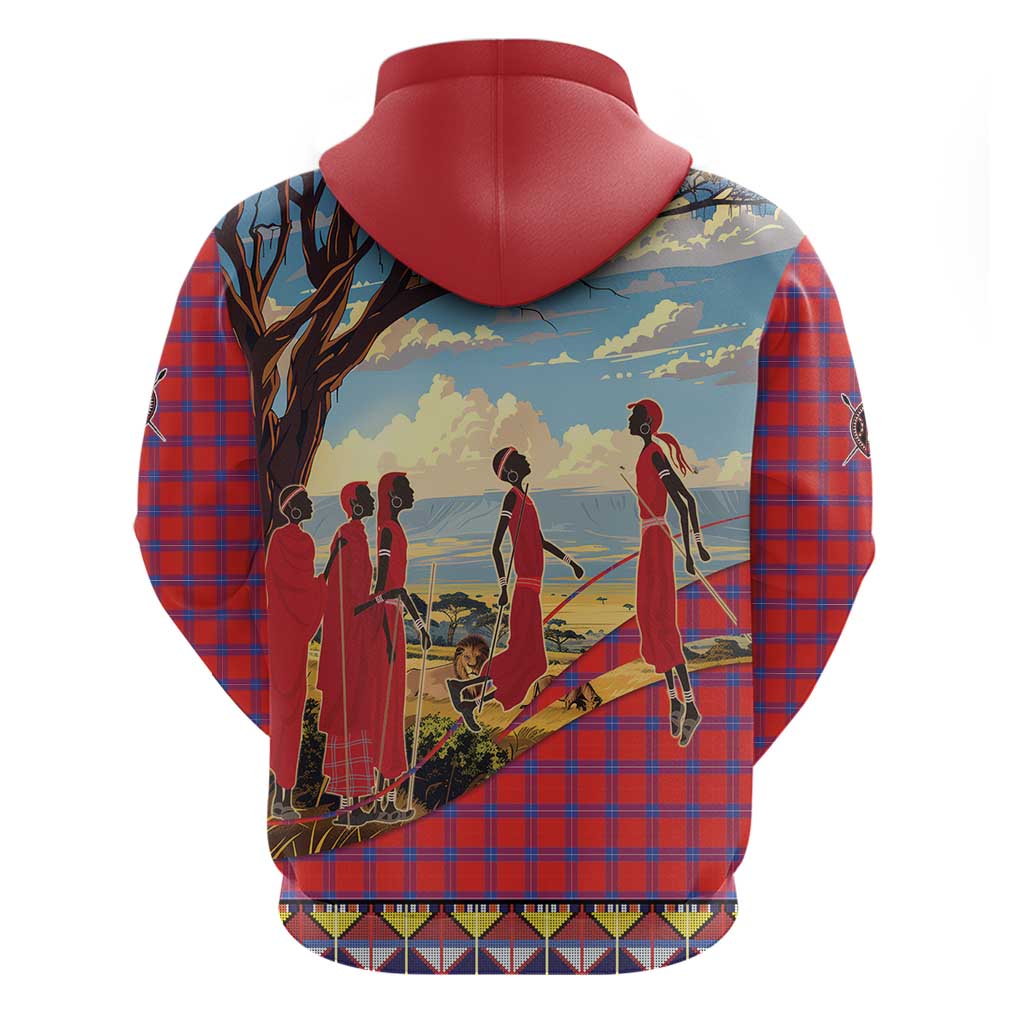 Maasai Adumu Dance Zip Hoodie Shuka Pattern - Kenya Safari