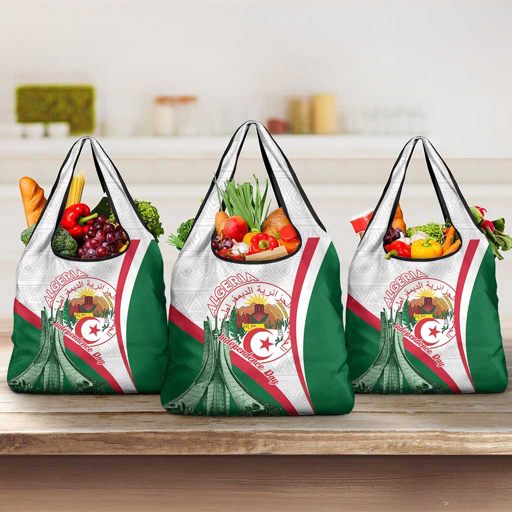 Algeria Independence Day Grocery Bag Coat Of Arms With Maqam Echahid
