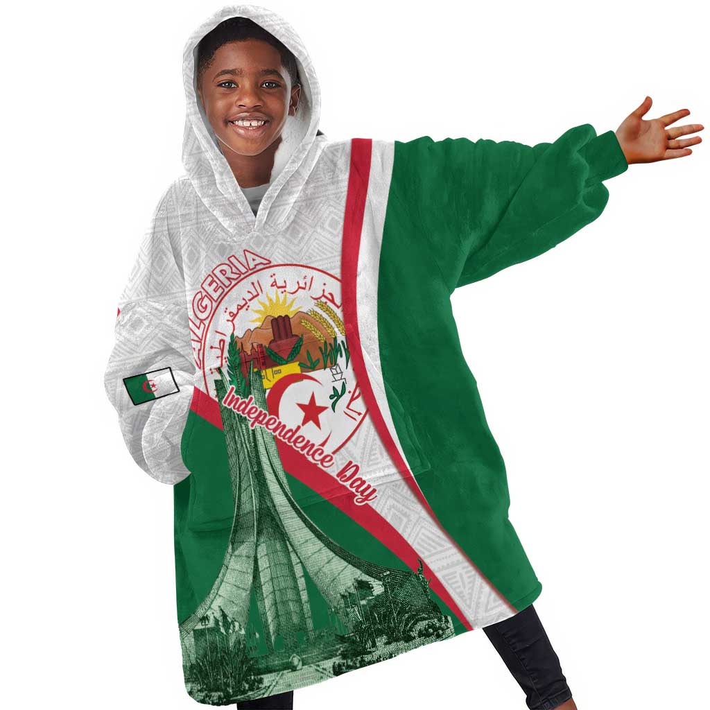 Algeria Independence Day Kid Wearable Blanket Hoodie Coat Of Arms With Maqam Echahid