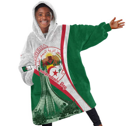 Algeria Independence Day Kid Wearable Blanket Hoodie Coat Of Arms With Maqam Echahid