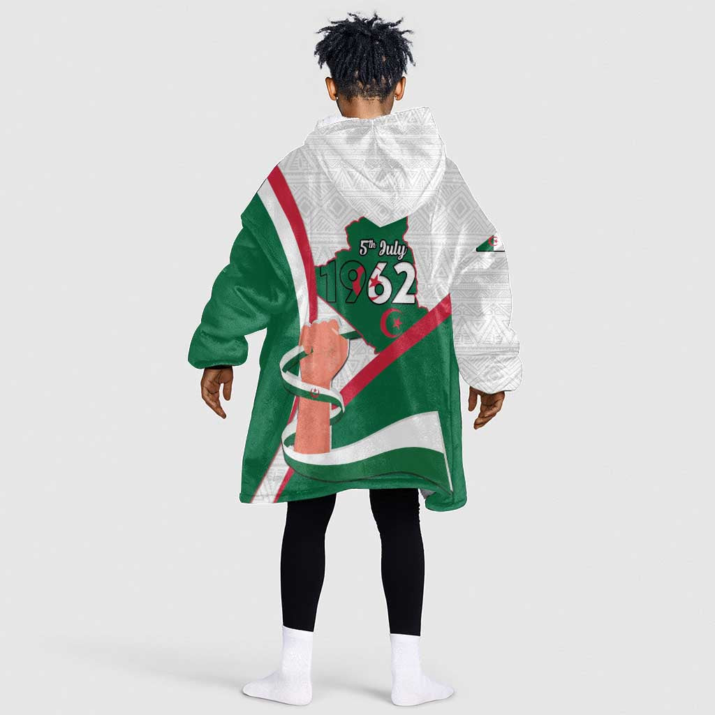 Algeria Independence Day Kid Wearable Blanket Hoodie Coat Of Arms With Maqam Echahid
