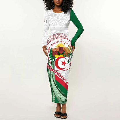 Algeria Independence Day Long Sleeve Bodycon Dress Coat Of Arms With Maqam Echahid LT15