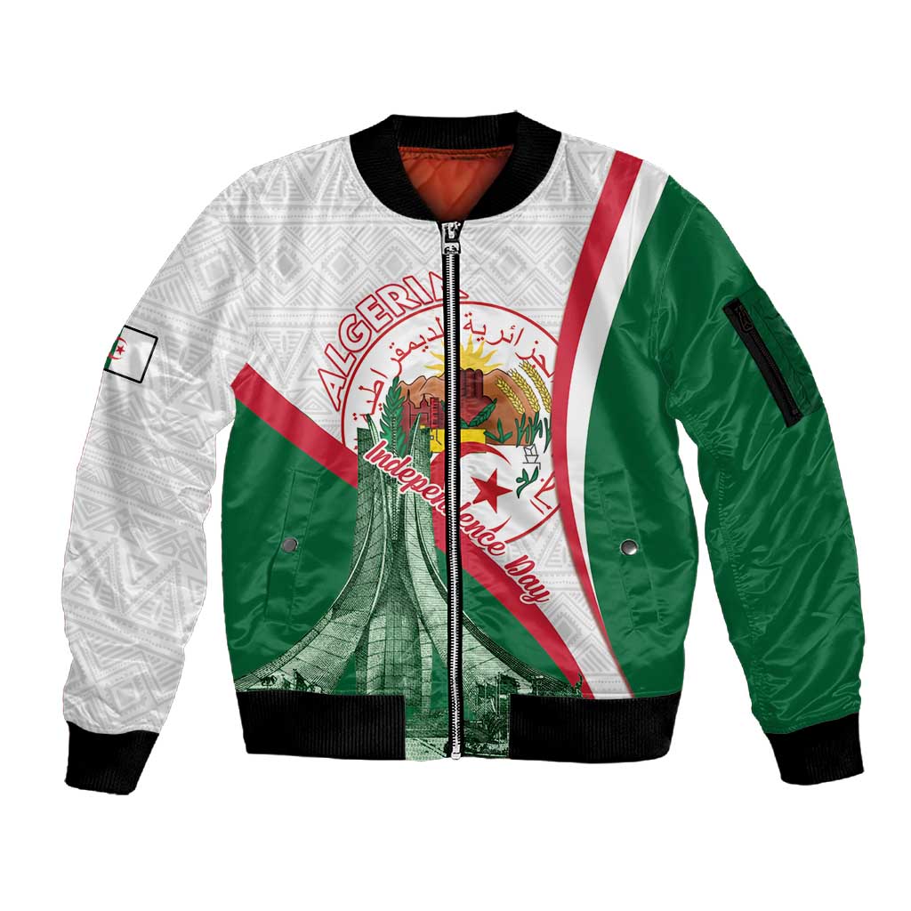 Algeria Independence Day Sleeve Zip Bomber Jacket Coat Of Arms With Maqam Echahid