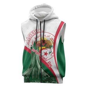 Algeria Independence Day Sleeveless Zip Hoodie Coat Of Arms With Maqam Echahid - African Pride