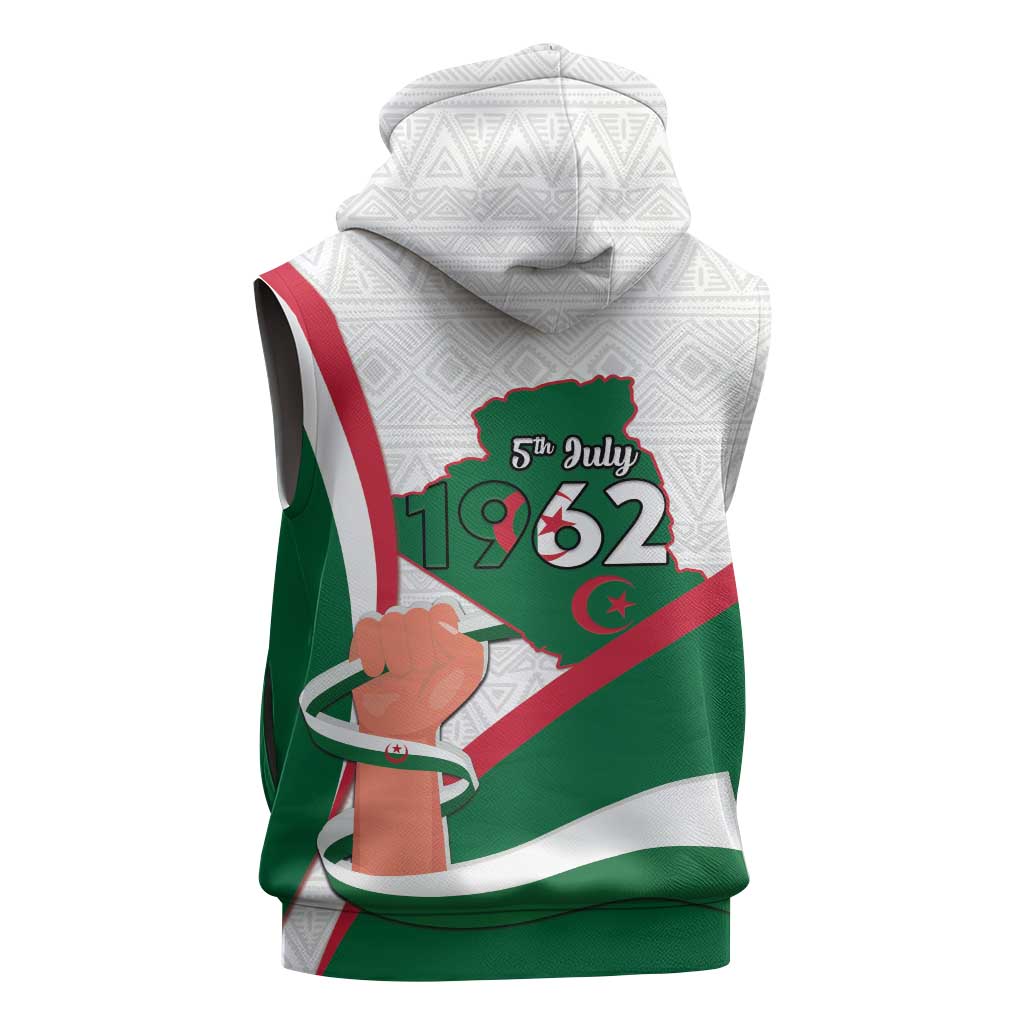Algeria Independence Day Sleeveless Zip Hoodie Coat Of Arms With Maqam Echahid - African Pride
