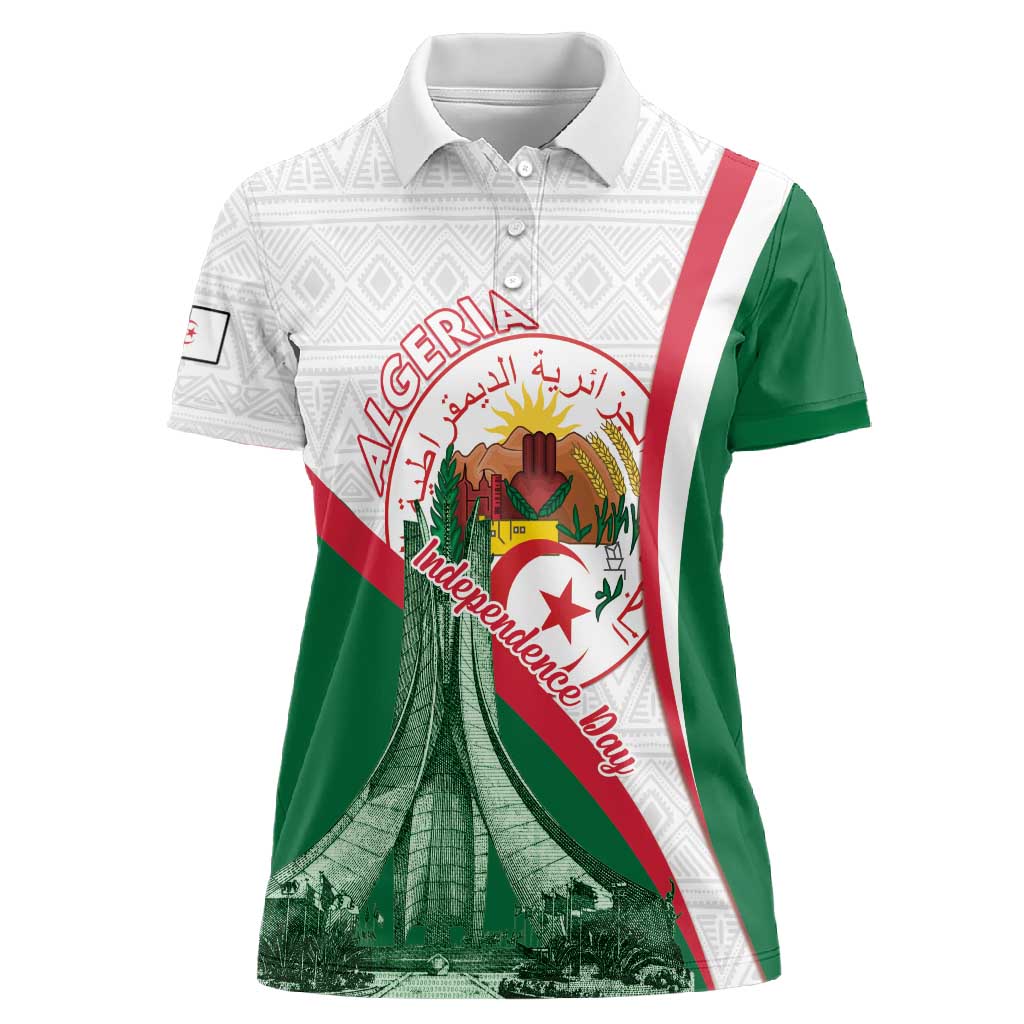 Algeria Independence Day Women Polo Shirt Coat Of Arms With Maqam Echahid