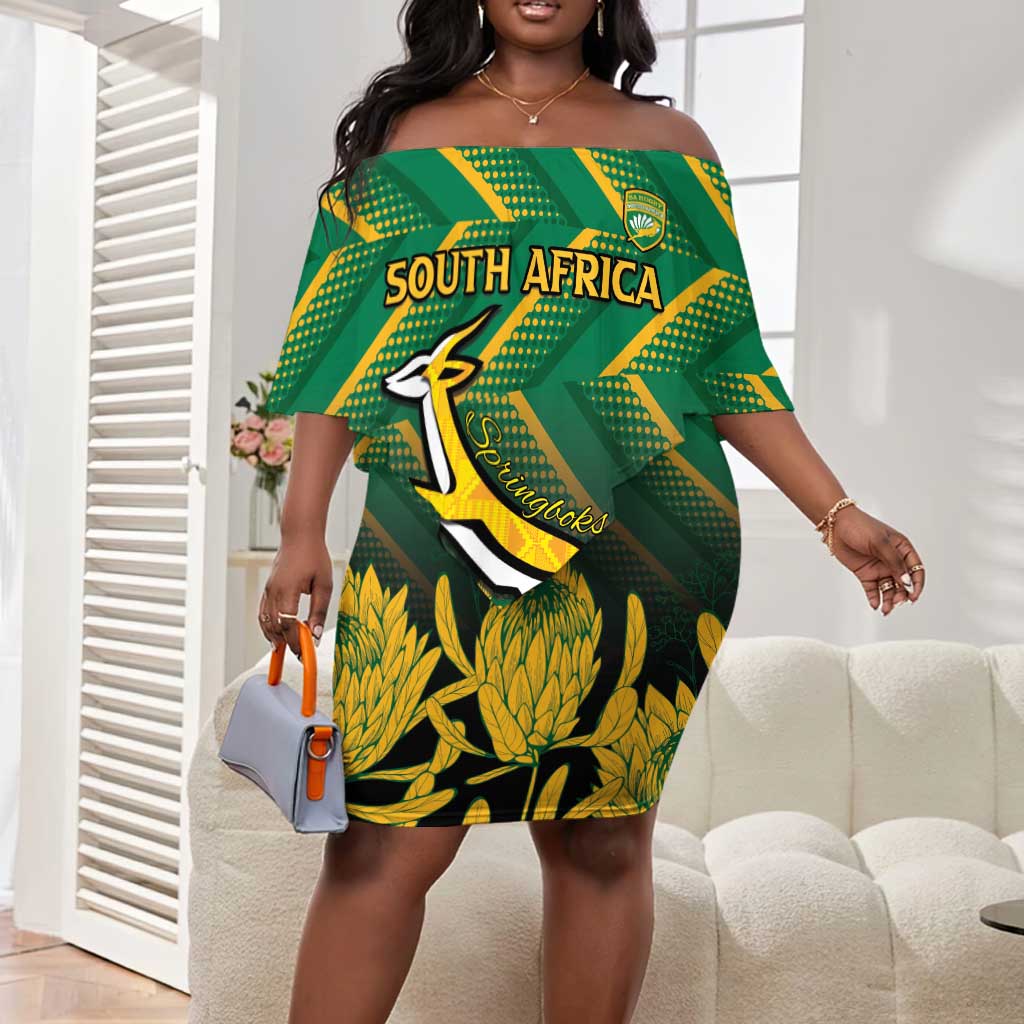 South Africa Rugby Custom Off Shoulder Short Dress Go Springboks Go