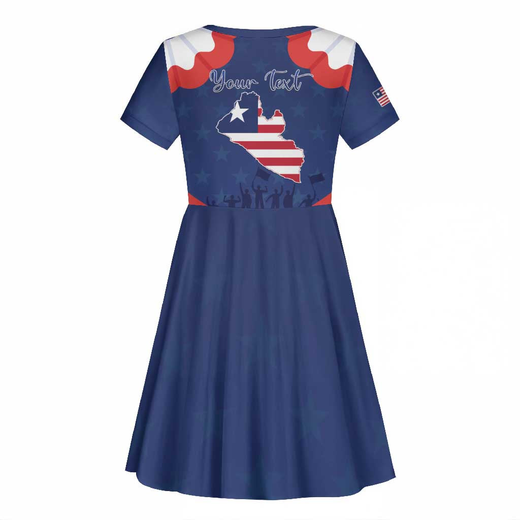 Personalized Liberia Flag Day Kid Short Sleeve Dress One Flag One People - African Pride