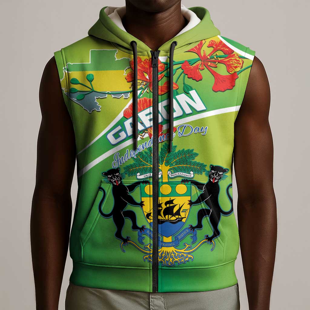 Personalized Gabon Independence Day Sleeveless Zip Hoodie Gradient Style - African Pride