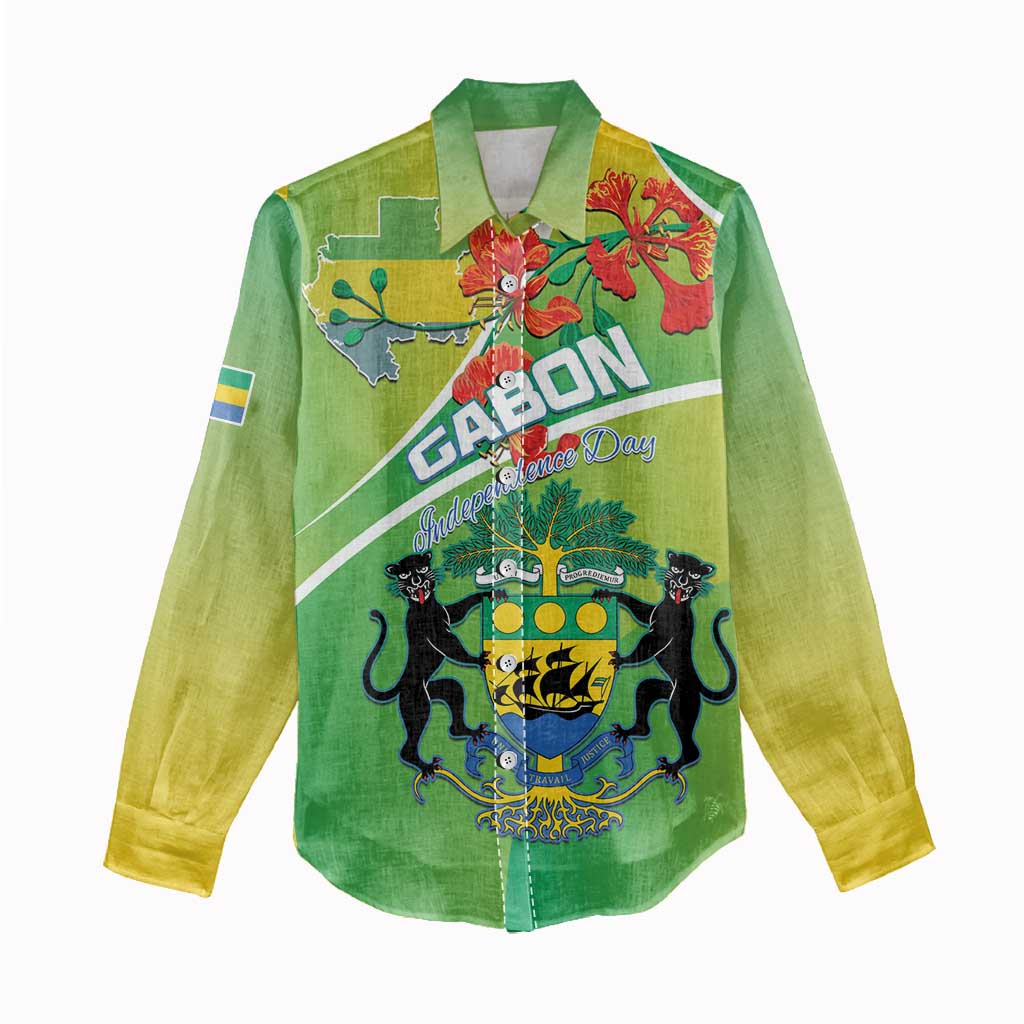 Personalized Gabon Independence Day Women Casual Shirt Gradient Style - African Pride