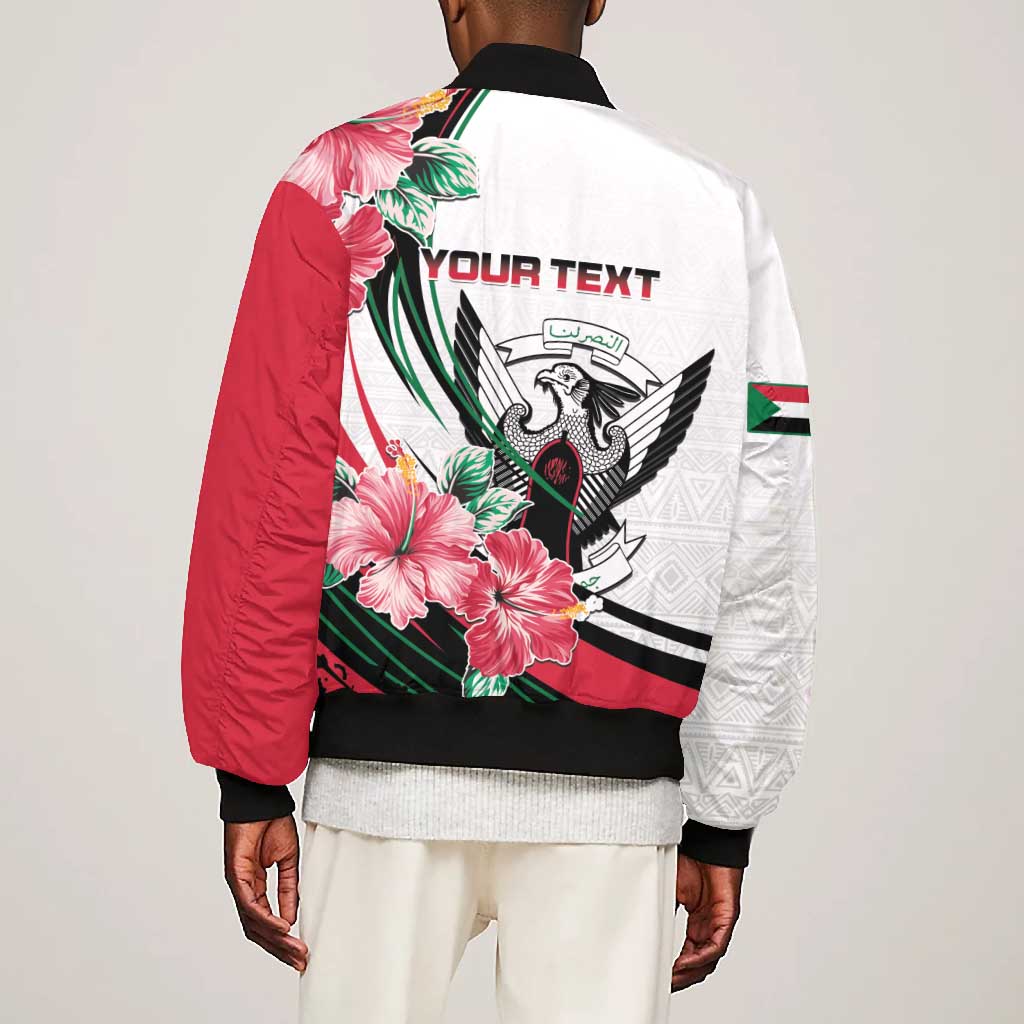 Personalized Sudan Bomber Jacket Sudanese Secretary Bird With Hibiscus - African Pride