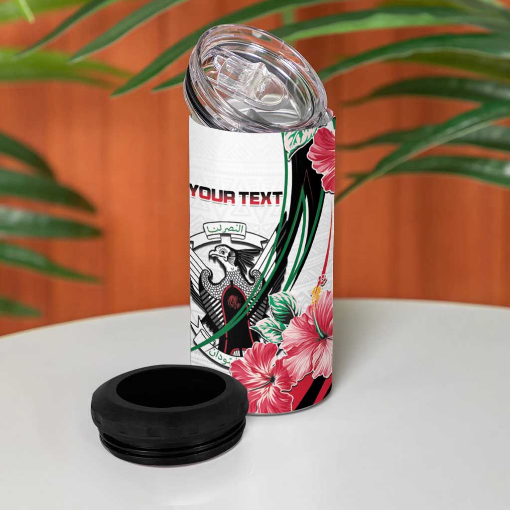 Personalized Sudan 4 in 1 Can Cooler Tumbler Sudanese Secretary Bird With Hibiscus - African Pride
