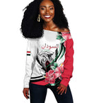 Personalized Sudan Off Shoulder Sweater Sudanese Secretary Bird With Hibiscus - African Pride