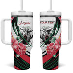 Personalized Sudan Tumbler With Handle Sudanese Secretary Bird With Hibiscus - African Pride
